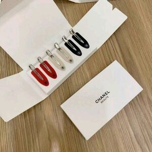 CHANEL Women Hair Clips Set in Red, Black & White